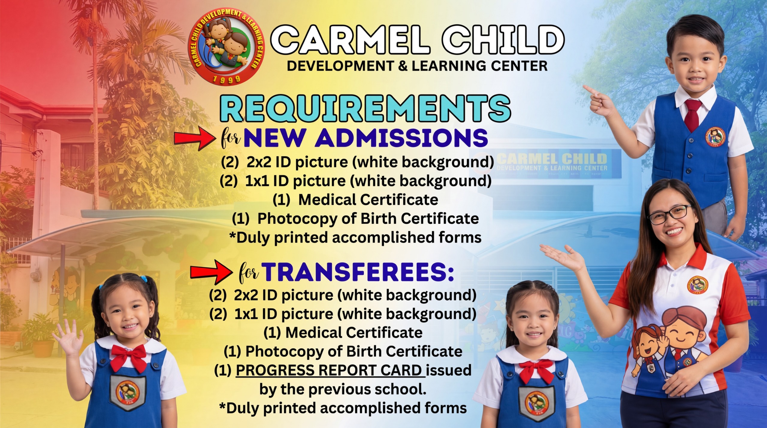Admission Requirements for New Admissions and Transferees - Carmel Child Development & Learning Center