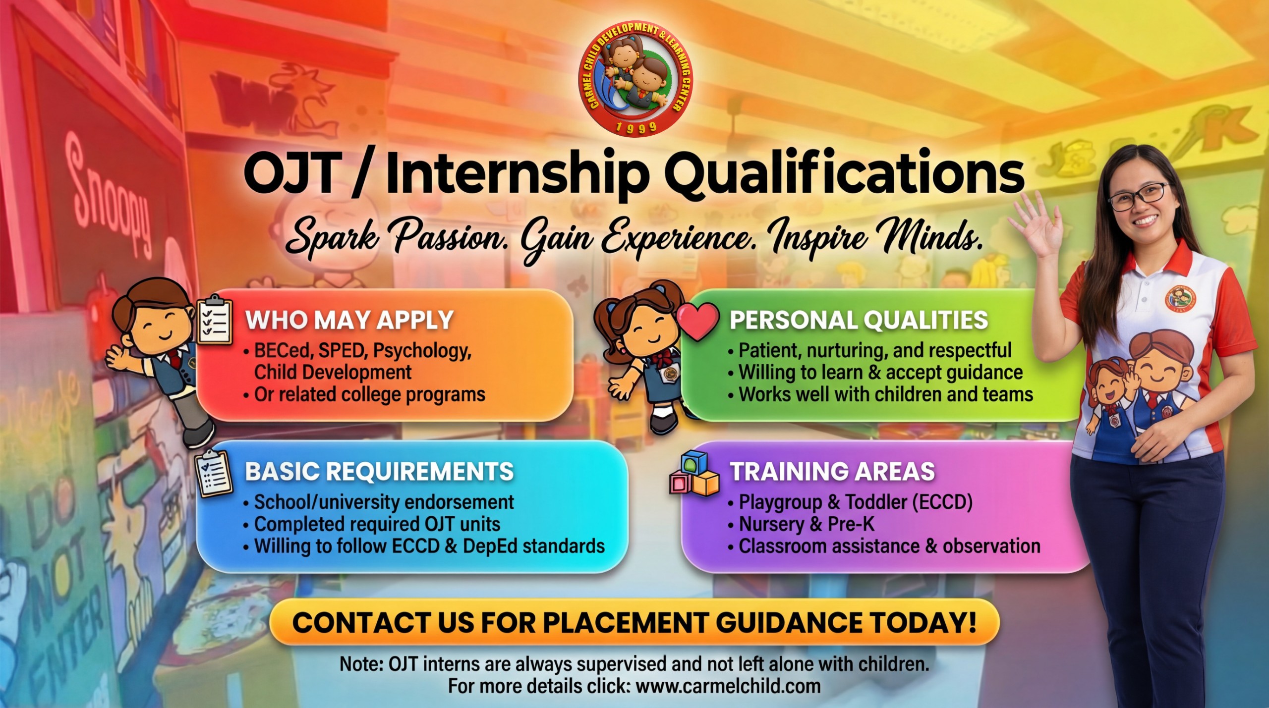 OJT Internship Qualifications - Carmel Child Development & Learning Center