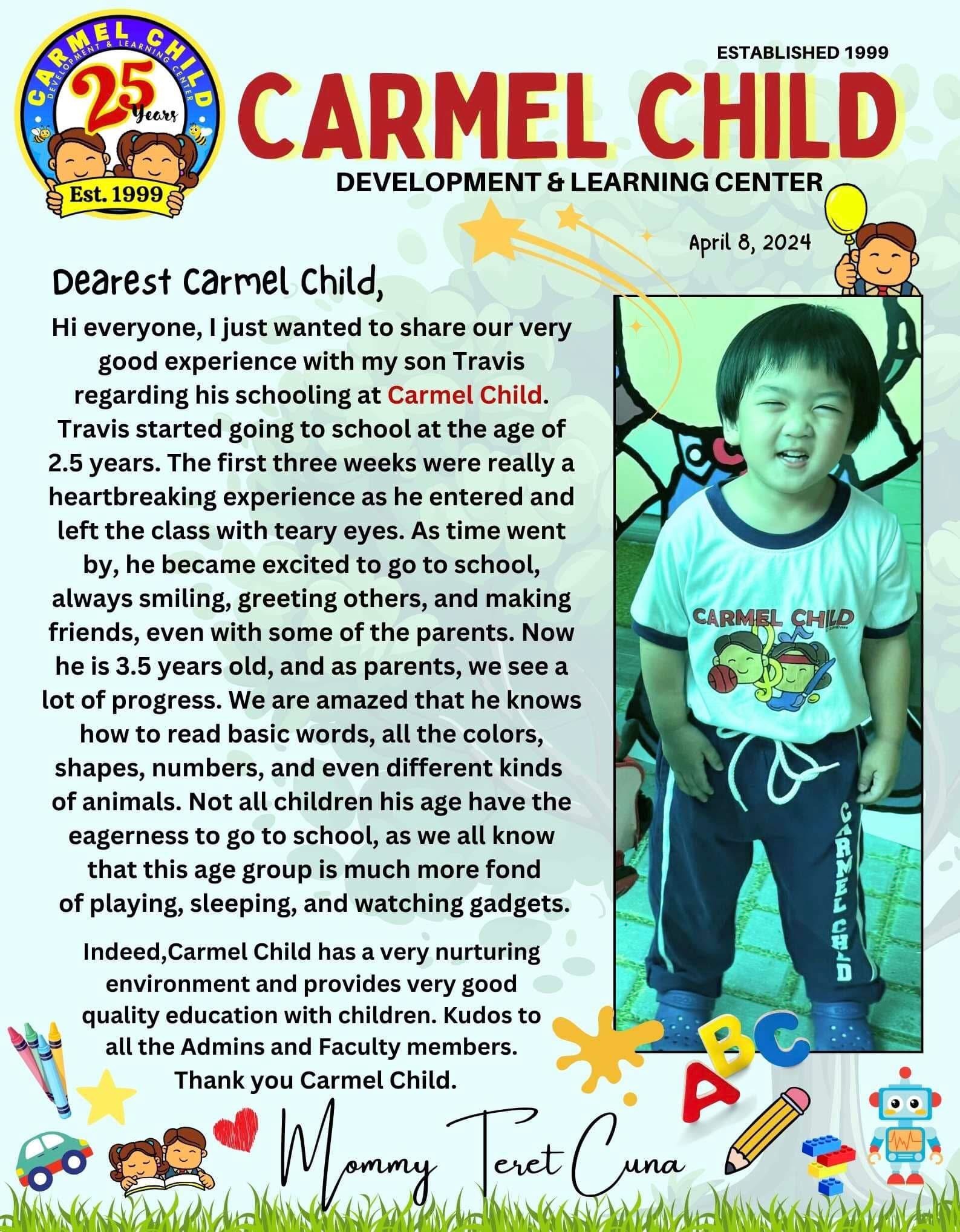 Highlight 15 - Carmel Child testimonial or achievement