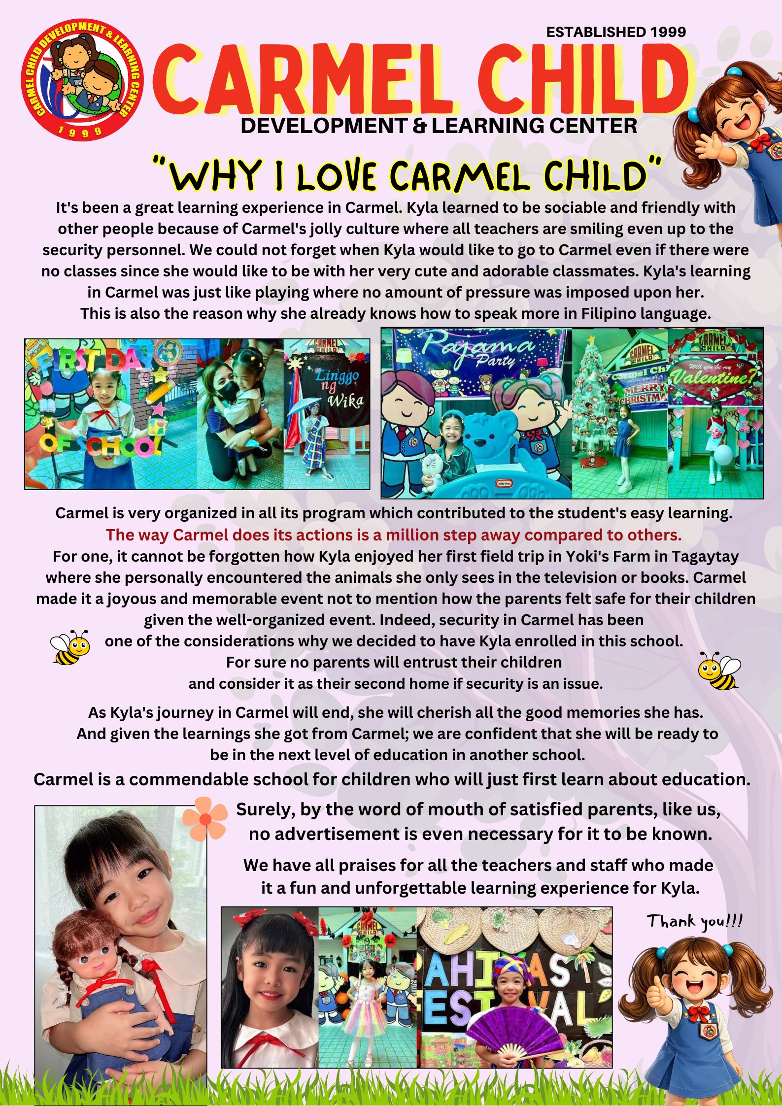 Why I Love Carmel Child - Kyla's story: parent testimonial, field trips, security, and fun learning at Carmel Child