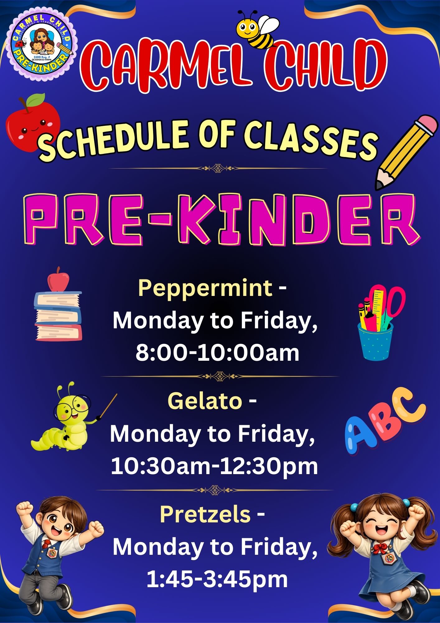 Pre-Kindergarten Schedule - Peppermint, Gelato, Pretzels - Carmel Child